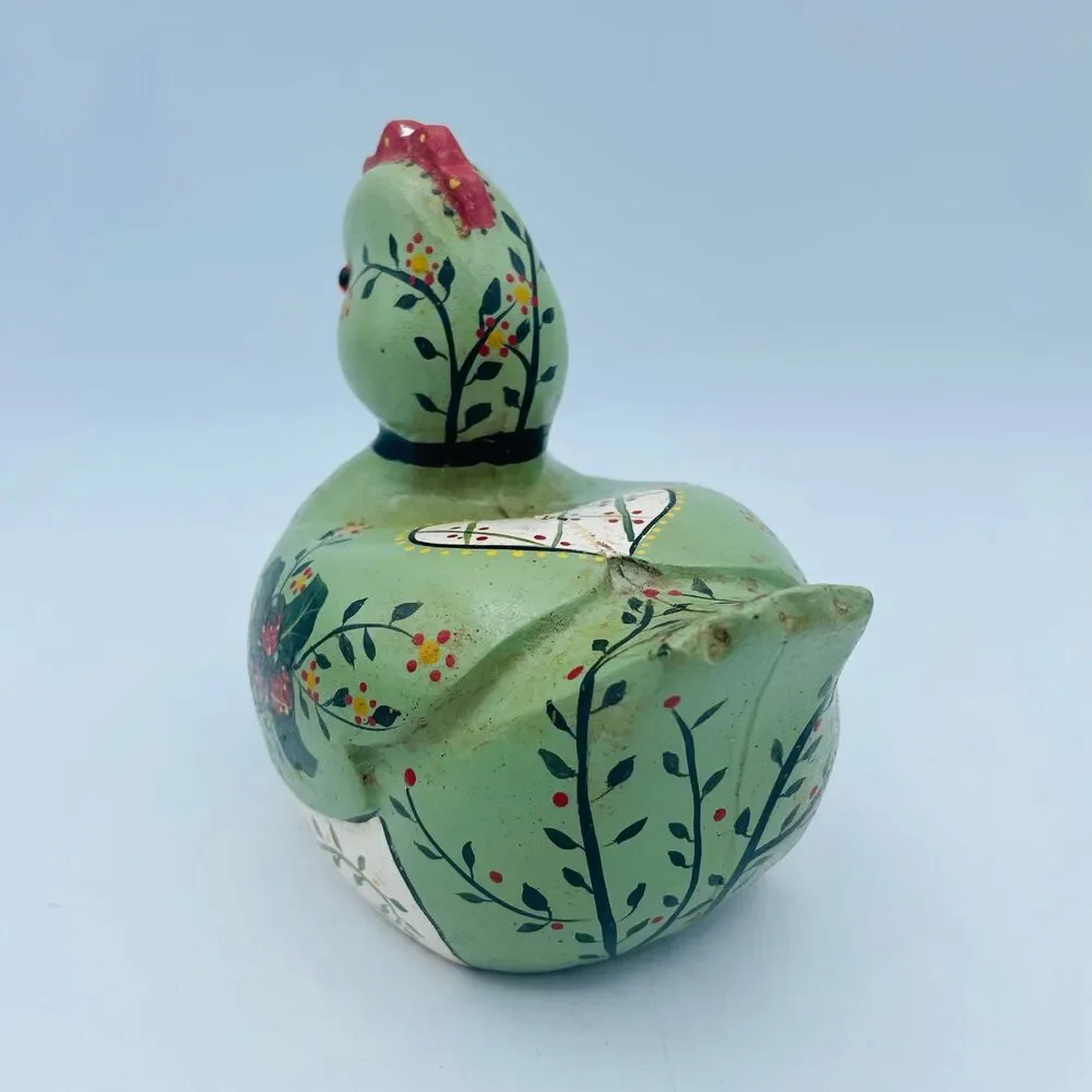 Vintage 1984 Hand Painted Wood 6” Hen Duck Decoy Planter Bowl Folk Art Signed M